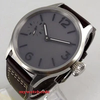 brushed case 43mm sterile dial steel carbon black dial sapphire crystal sea gull hand winding 6497 mens watch