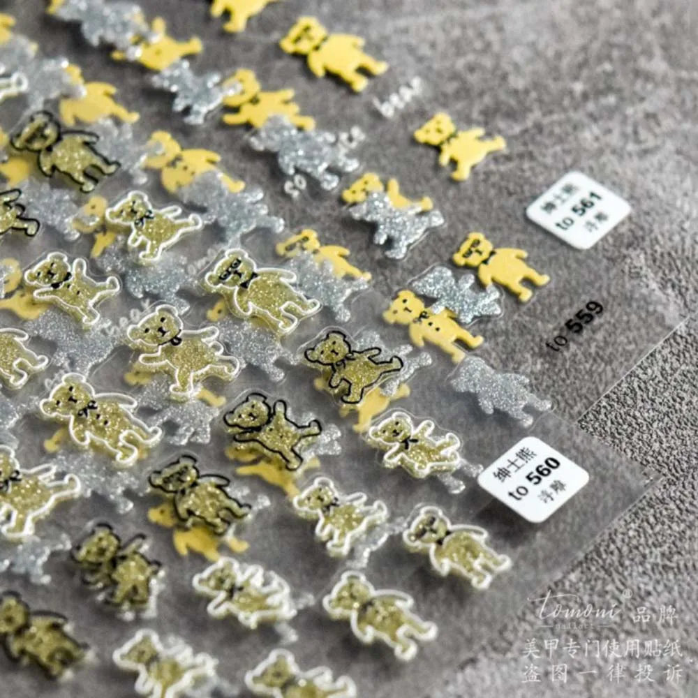 

5D Nail Decal Adhesive Nail Sticker Japanese-style Manicure Nail Sticker Cute Gold Silver Color Bear DIY Nail Design Decoration