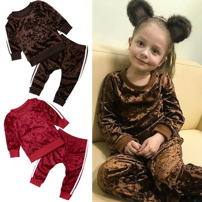 

Velvet Clothes Long Sleeve Pullovers Tops + Pants 2PCS Outfits Sets 2019 Autumn Winter Casual Clothing for 1-5T Kids Girls Boys