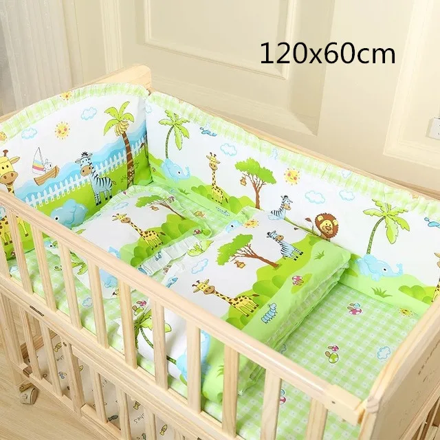 green 120x60cm Комплект постельного белья для новорожденных; хлопковая детская кроватка; бамперы; подушка для кроватки; матрац; подушка; наполнитель; детское постельное белье с героями мультфильмов - Цвет: green 120x60cm