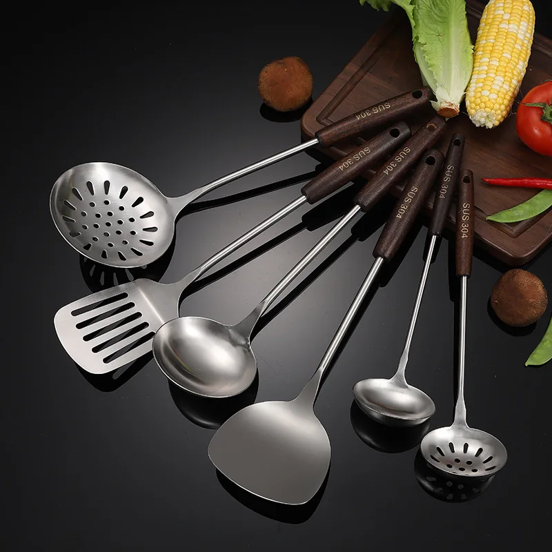 Набор кухонной посуды из нержавеющей стали 304 лопатка с деревянной ручкой для