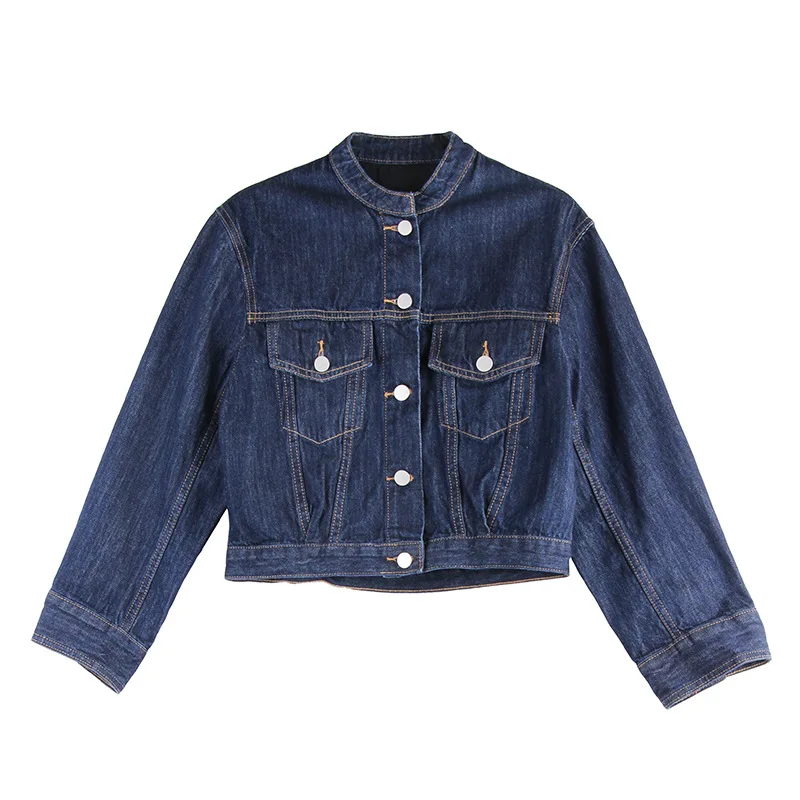 

Denim Round Neck Women's Short Coat Spring and Autumn New Denim Loose Fashion Retro All-match Hong Kong Style Jacket for Old