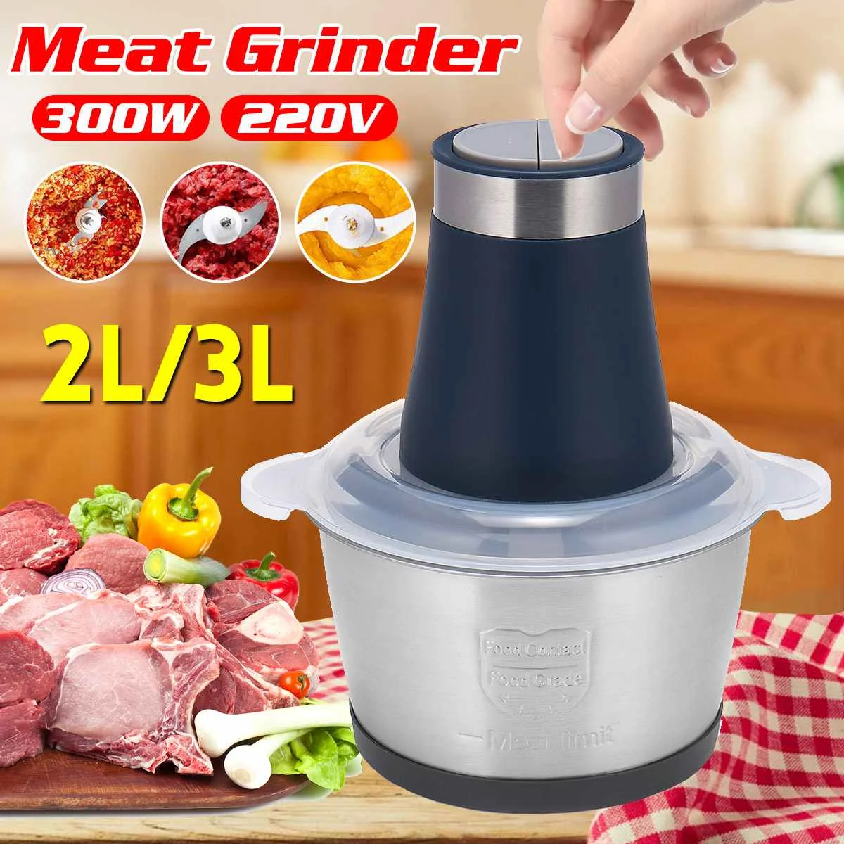 

2L/3L Electric Meat Mixer blender Grinder 2Speed Stainless Steel Electric Chopper Automatic Mincing Machine Quiet Food blender