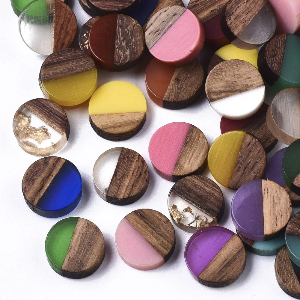 50Pcs 10mm Natural Wood Resin Cabochons Flat Back Cabochon Charm For Bracelet Earring DIY Craft Jewelry Making Accessories