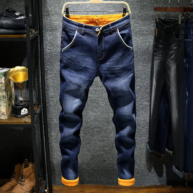 2020 для холодной тонкой посадки стрейч толстые бархатные брюки теплые джинсы