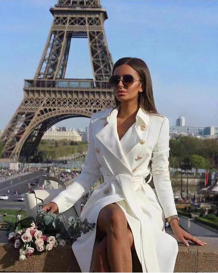 

Fashion Winter New Sexy Double-breasted Suit Collar Slim Trench Coat Wish Amazon Jacket Coats and Jackets Women Trench Coat