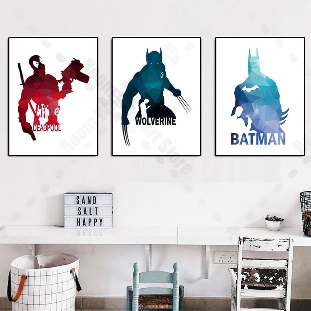 

Boy Room Decor Mural Marvel Superhero Poster Spiderman Deadpool Canvas Painting Wall Art Living Room Home Decoration Picture