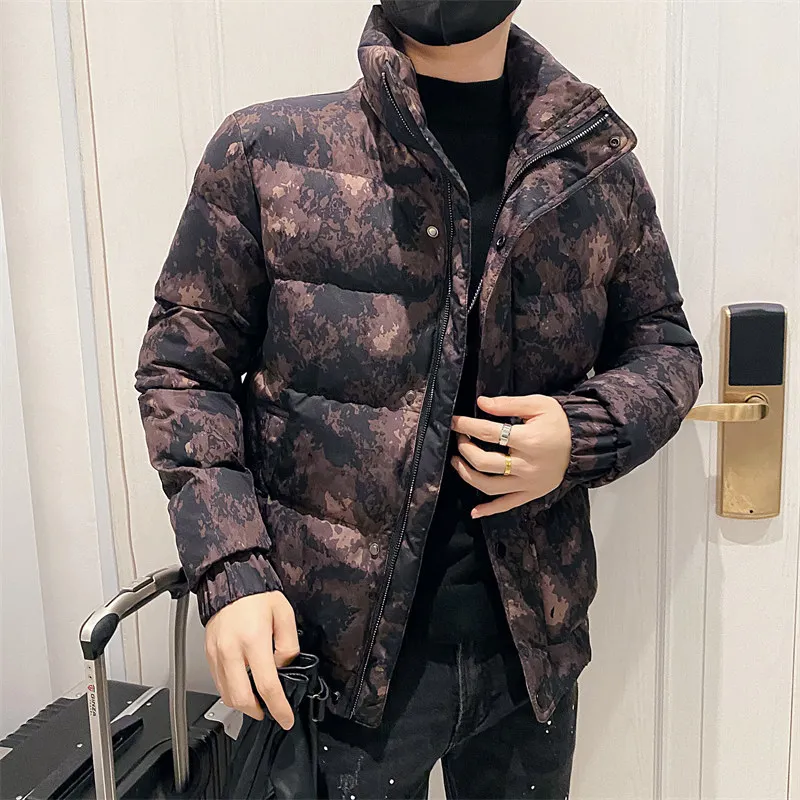Autumn Winter Jackets for Men's Korean Camouflage Print Thicken Zipper Parka Warm Casual Slim Street Overcoat Chaquetas Hombre