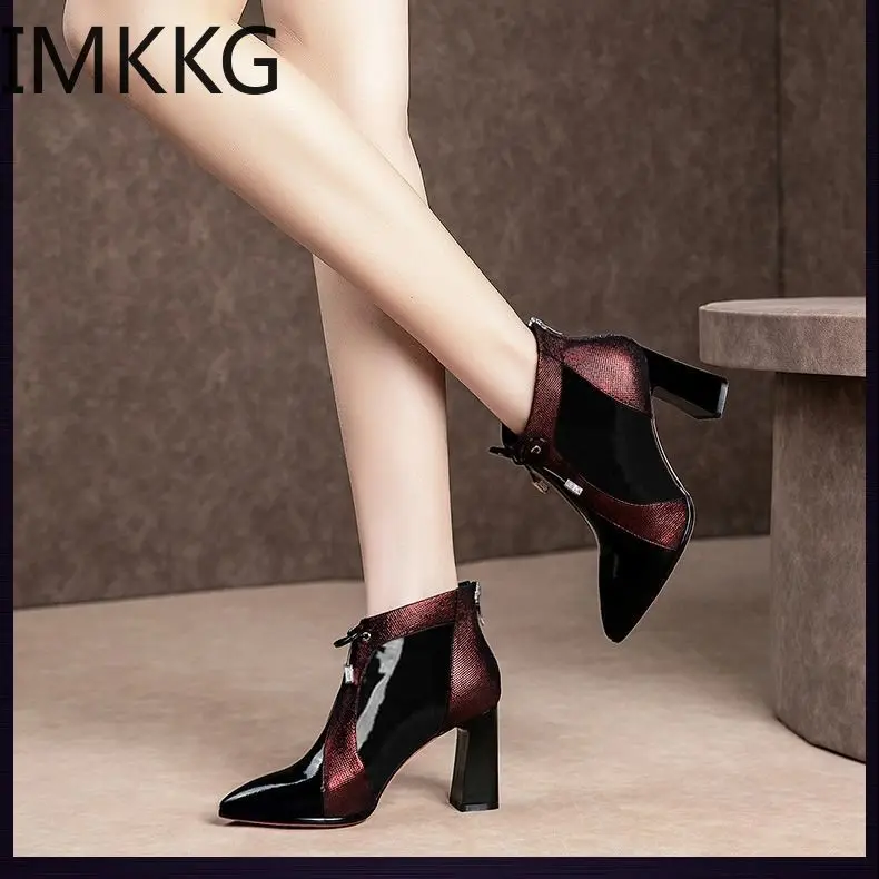Новое поступление 2019 модная обувь женские Ботинки Ботильоны из лакированной