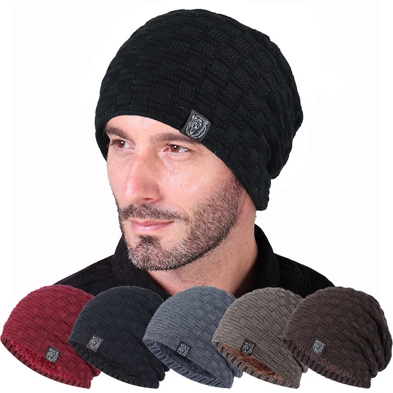 Купи Winter Warm Knitted Caps Hats for Adult Unisex Wool Plush Beanies Skullies Cotton Hat Outdoor Skiing Cycling Fishing Caps Men за 95 рублей в магазине AliExpress