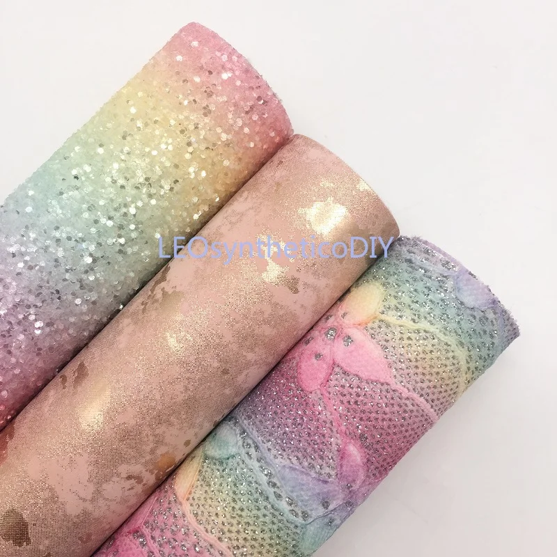 Мини-рулон 30x134 см Радужная блестящая ткань массивная кожа металлический кожаный