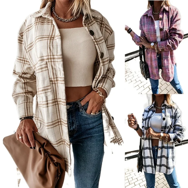 

Женская Повседневная рубашка в клетку, свободная рубашка с длинным рукавом в стиле ретро, весна 2021