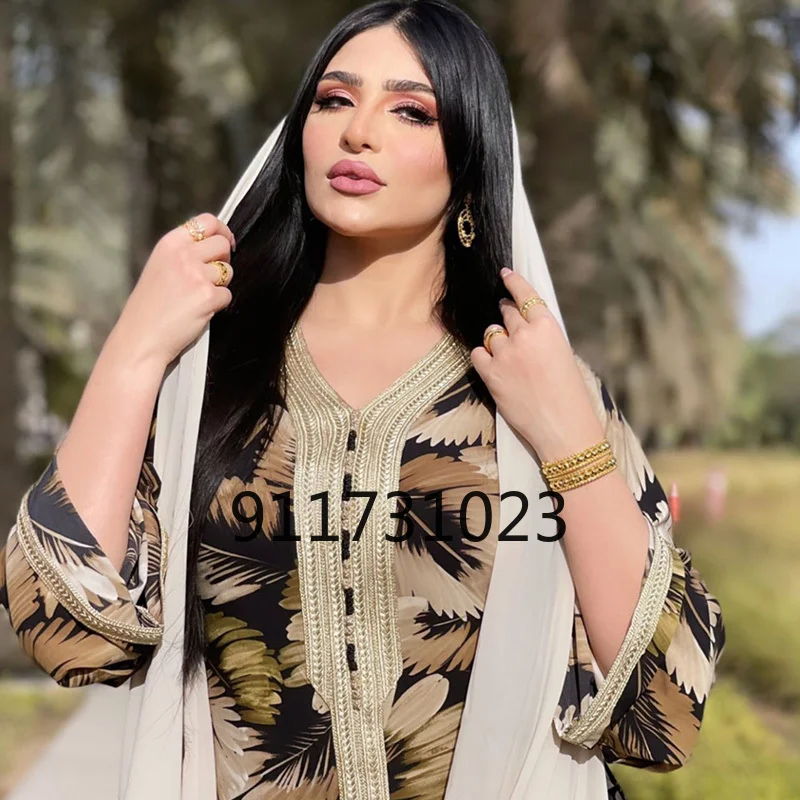 Мусульманское платье Рамадан ИД Мубарак вечернее свободная печать марокканский