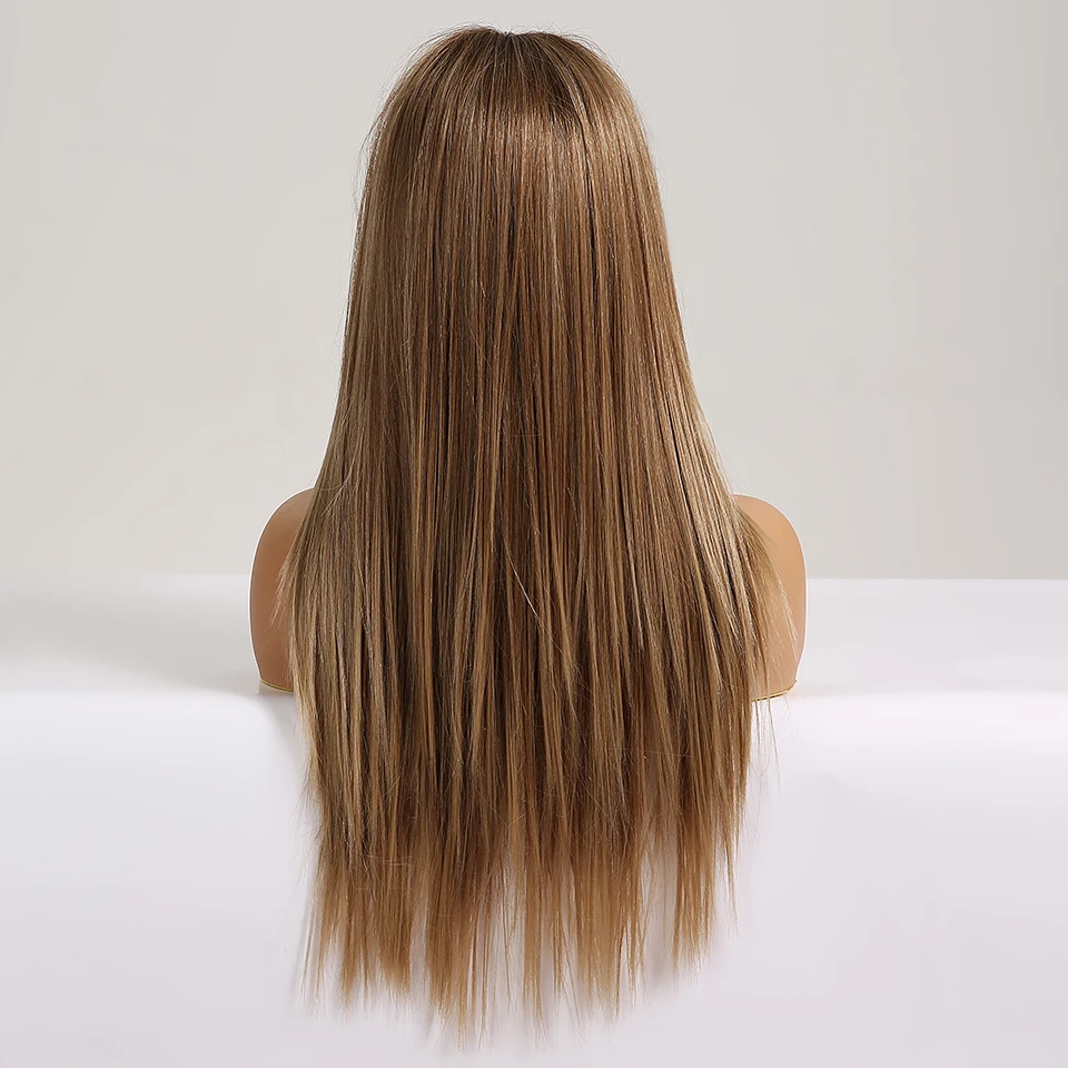 EASIHAIR длинные шелковистые прямые коричневые светлые кружевные передние парики с детскими волосами высокая плотность термостойкие синтетические парики для женщин