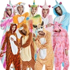 Пижама-Кигуруми для детей и женщин, зимняя теплая пижама в виде единорога, панды, лисы, плюшевая одежда для сна с животными, для мальчиков и девочек, для взрослых