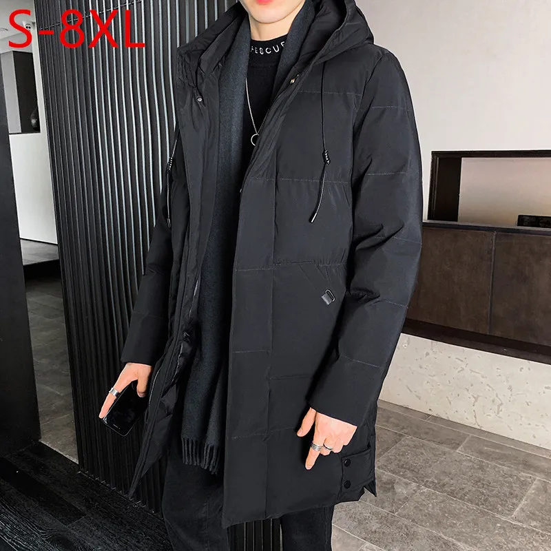 

6XL 7XL 8XL New Autumn and Winter Plus Velvet Big Cotton Jacket Men's Mid-Length Hooded Cotton Jacket Tide Warm Cotton Jacket