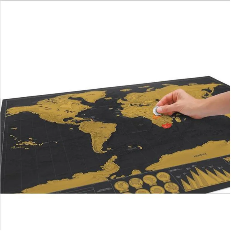 1Piece Deluxe Black Scratch Off World Map 82.5 X 59.4cm With Cylinder Packing Room Decoration Wall Stickers |