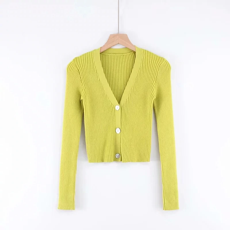 Женский укороченный кардиган с глубоким v-образным вырезом трикотажный свитер