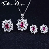 black angel 2021 new 925 sterling silver jewelry sets for women inlaid shiny gemstone earrings wedding necklace resizable ring