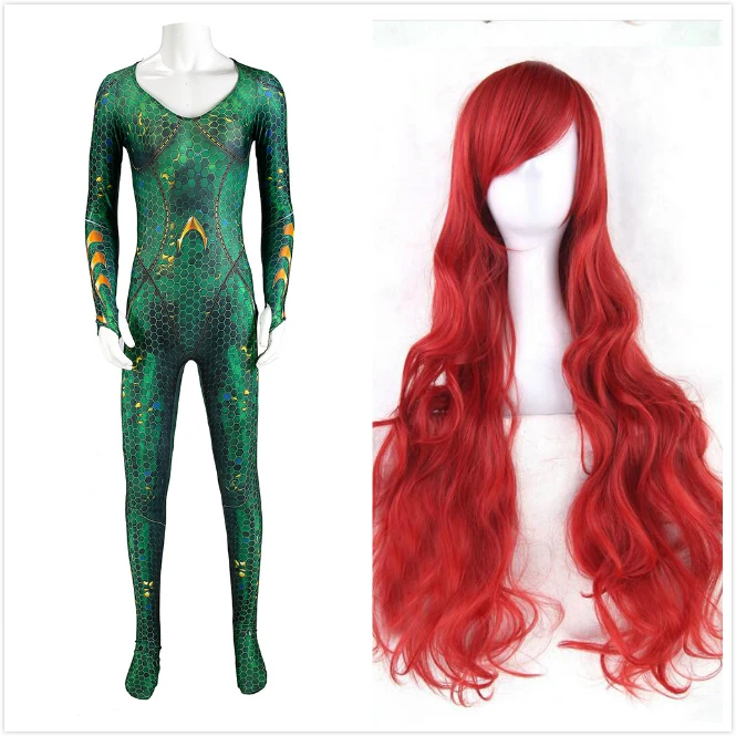 Costume wig Mera боди костюм высокое качество королева Mera костюмы с париком Zentai комбинезон жена супергерой Аквамен боди нарядное платье - Цвет: Costume wig