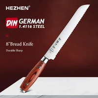 hezhen 8 inch bread knife stainless steel german steel for bread cake watermelon cook knife kitchen tool pakka wood handle