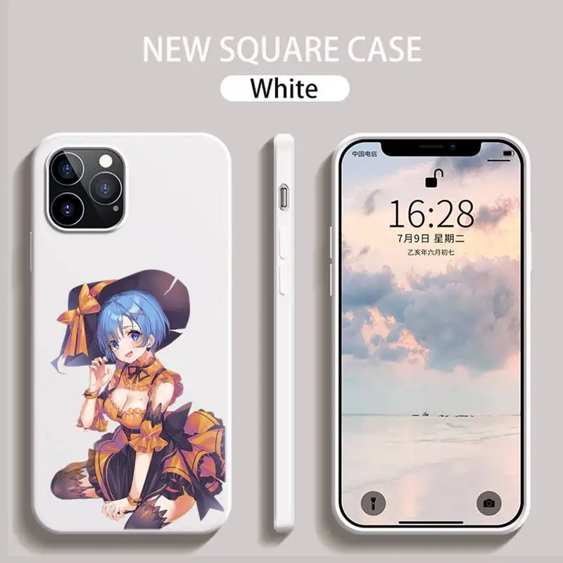 

Hot Anime ReZERO Ram Rem Phone Case White Candy Color for iPhone 6 7 8 11 12 s mini pro X XS XR MAX Plus