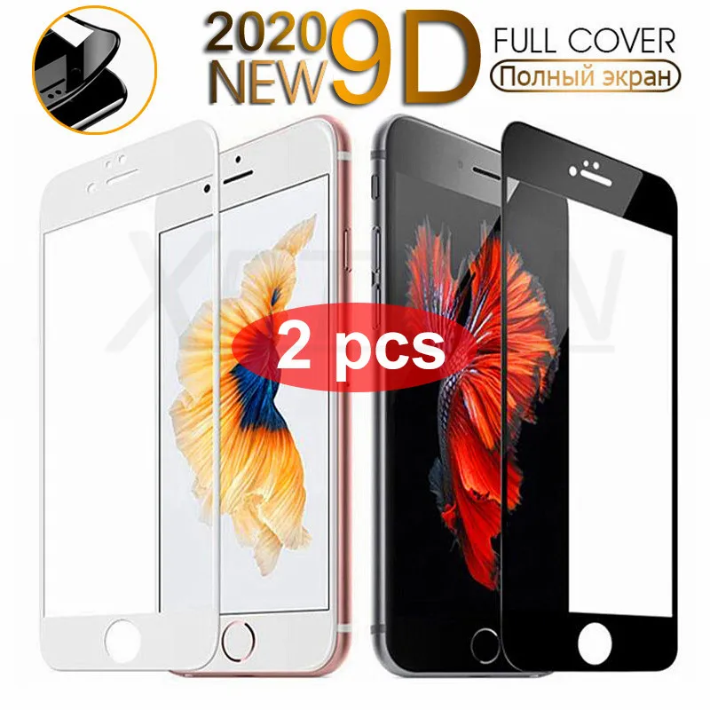 Защитное закаленное стекло 9D с закругленными краями для iPhone 7 8 6S 6 Plus 2 шт. на iphone