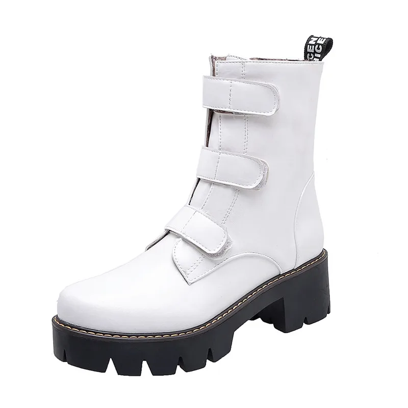 Женские байкерские ботинки YMECHIC черные белые в готическом стиле на высоком