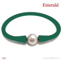 6 5 inches 10 11mm one aa natural round pearl emerald color elastic rubber silicone bracelet for men