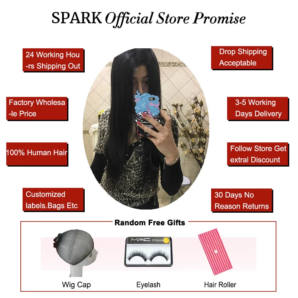 Бразильские прямые человеческие волосы для наращивания Spark 1B натуральный черный