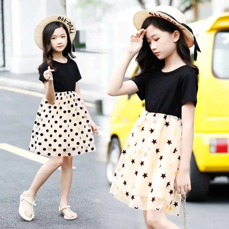 

Summer Dress For Girls Stars Dot Mesh Clothing Toddler Children Casual Princess Dresses Teenage Kids Girl Costume 6 8 10 Years