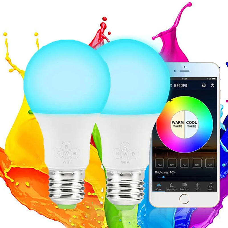2 шт. WiFi умная лампочка многоцветная светодиодная лампа RGB совместимая с Alexa Google