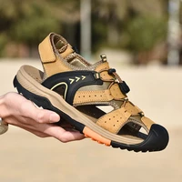 summer sandals outdoor leather top layer cowhide wear resistant baotou tide casual beach shoes mens shoes large size shoes
