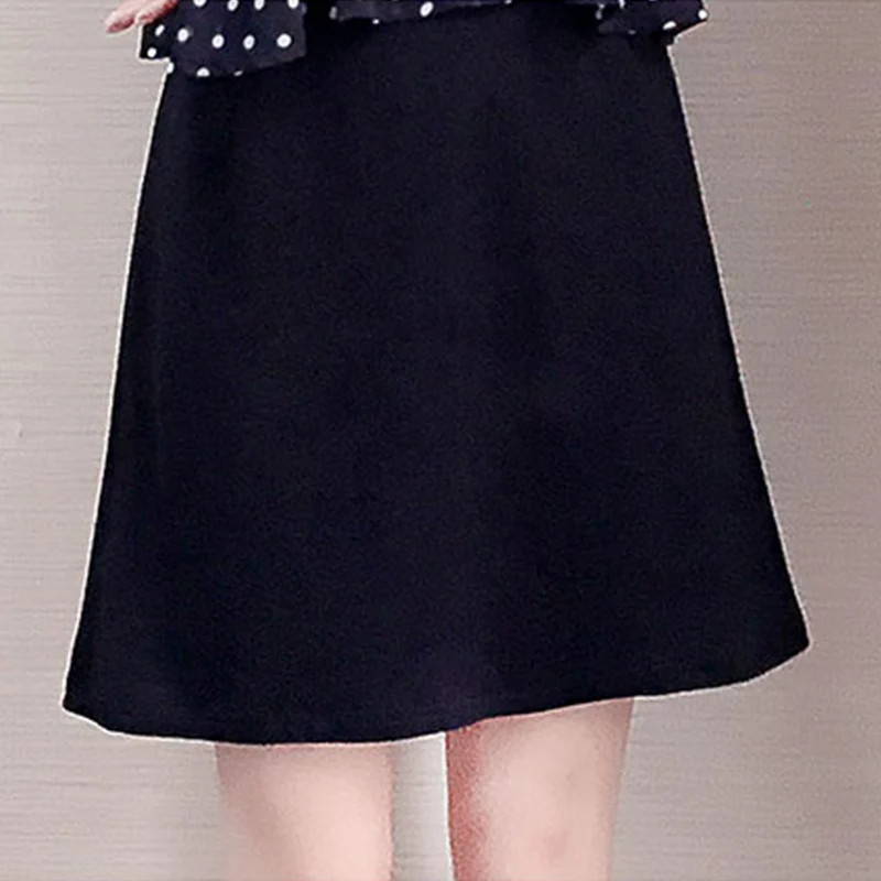 

2021 new spring and summer Korean dress women summer fake two polka dot mid-length round neck casual skirt