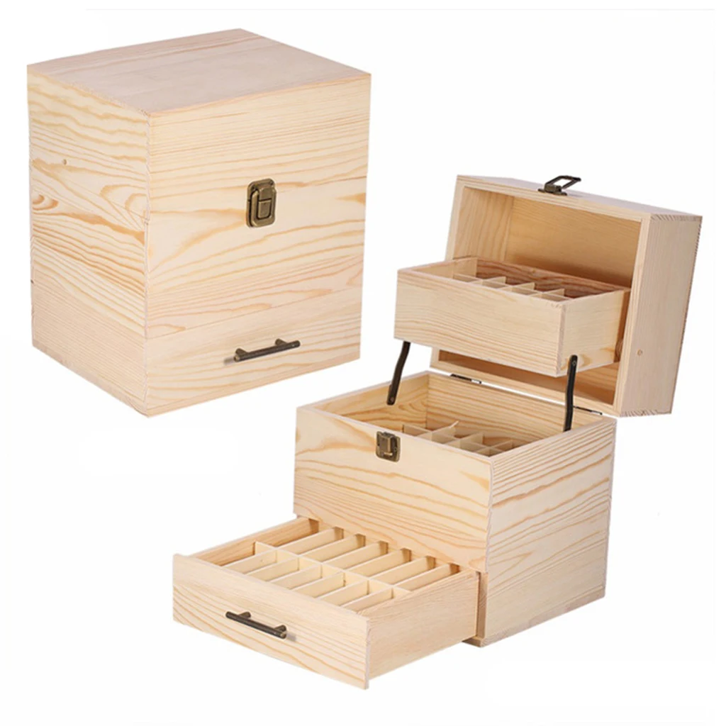 Nautral Pine Wood Essential Oil Wooden Box Aroma Oils Storage Case 59 Capacity Aromotherapy Oil Bottle Holder Display Show