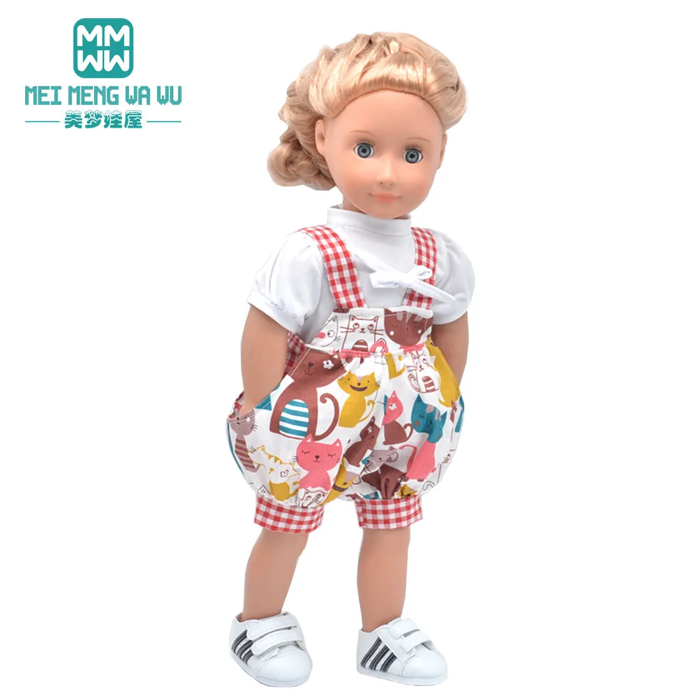

Clothes for doll fit 45 cm American doll accessories Fashion polka dot bow strap dress Girl's gift