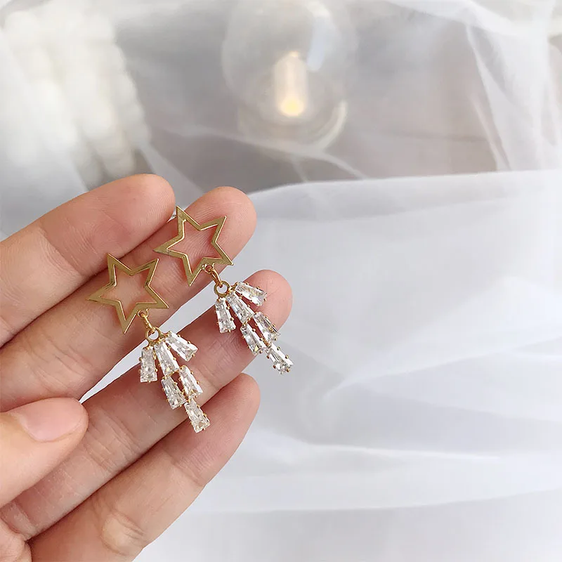 Женские серьги-подвески с пятиконечной звездой простые серьги кристаллами из
