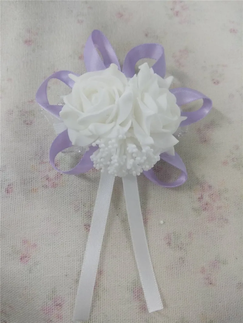YO CHO Prom Beutiful PE розы вечерние цветы на запястье Свадебные наручные Цветы розовые подружки невесты шелковый корсаж ручной цветок для свадьбы - Цвет: light-purplewhite