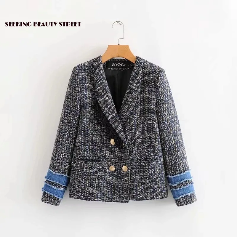 2019 Новинка зимы шерсть Топ и клетчатые твид короткое пальто куртки для женщин