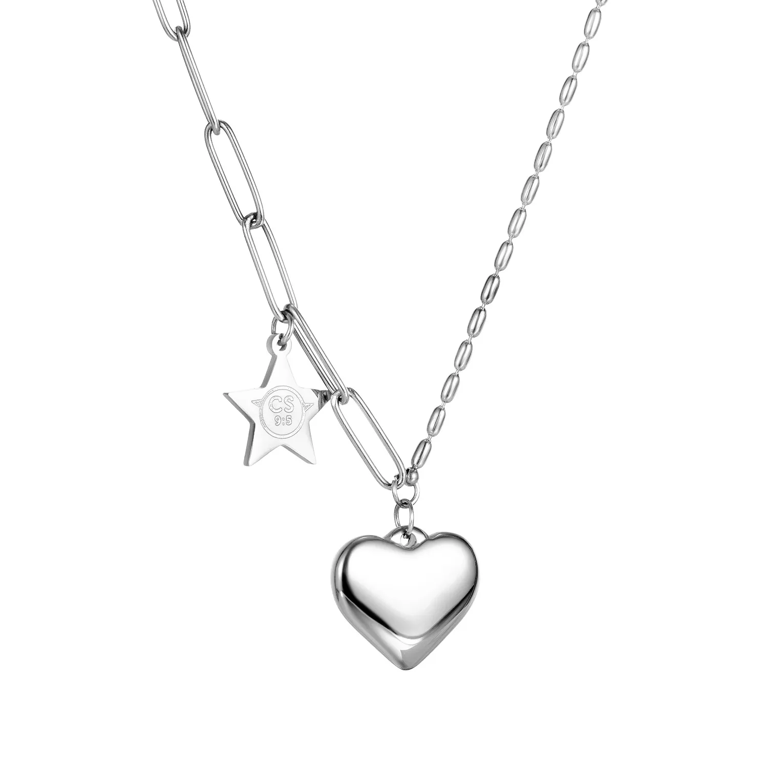 

Kpop Fashion Rose Gold Heart Star Pendants Women Necklaces Stainless Steel Asymmetric Neck Chains Jewelry Accessories Necklaces