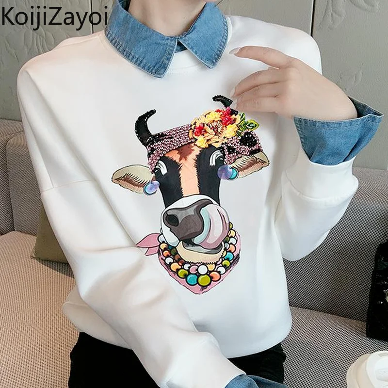 

Толстовки Koijizayoi в стиле Харадзюку с принтом, женские толстовки в стиле пэчворк с длинным рукавом и отложным воротником, одежда для весны и о...