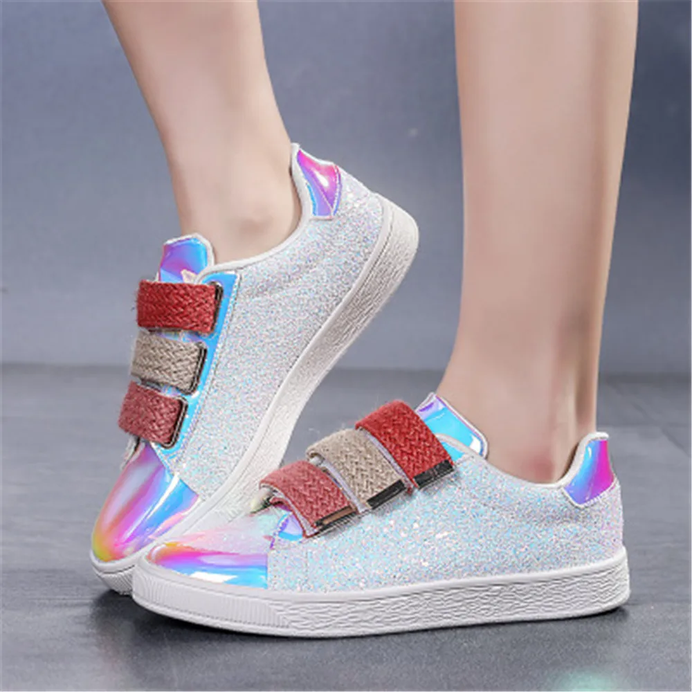 

Spring Women Bling Sneakers Rhinestone Flat Shoes Colorful Comfortable Lace Up Round Toe Casual Fashion Trainers Footwear 36-41
