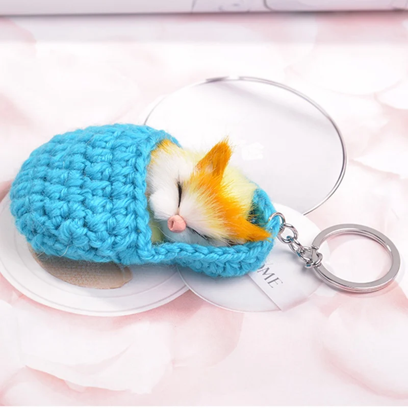 Милые брелки с помпоном в виде спящего кота для женщин и девушек из