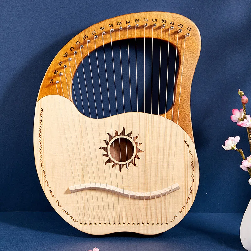 For Beginners Classical Box Type 16 Strings/19 Strings Sun God Pattern Lyre Harp Blue Natural Color Portable Stringed Instrument enlarge