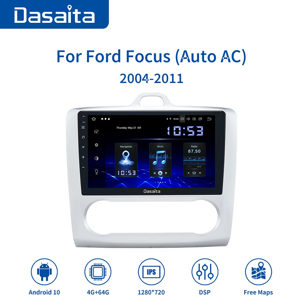 

Dasaita 9" IPS Screen TDA7850 Car Android 10.0 for Ford Focus 2 Radio 2004 2005 2006 2007 2008 2009 2010 2011 GPS Navigator