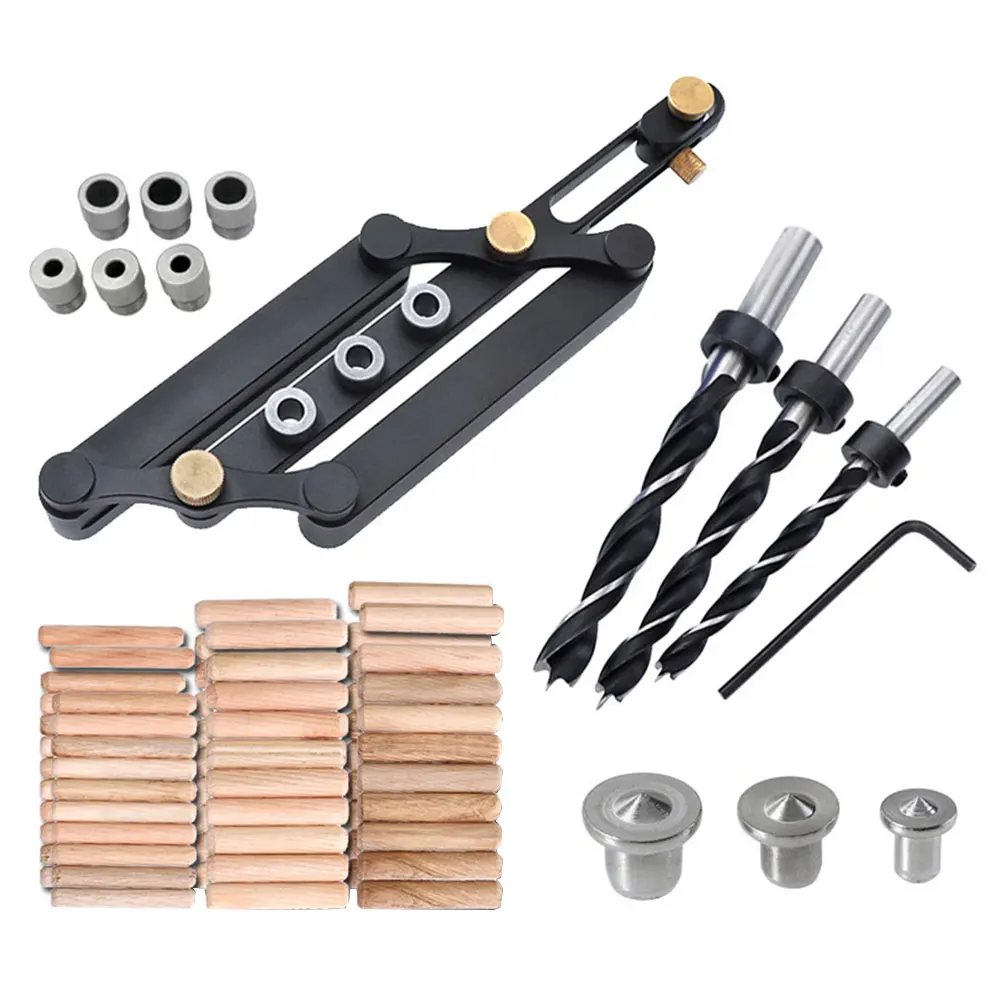 Aluminum Alloy Self Centering Dowelling Jig Woodworking Drilling Locator Dowelling Jig Guide Kit Hole Puncher Carpentry Tool