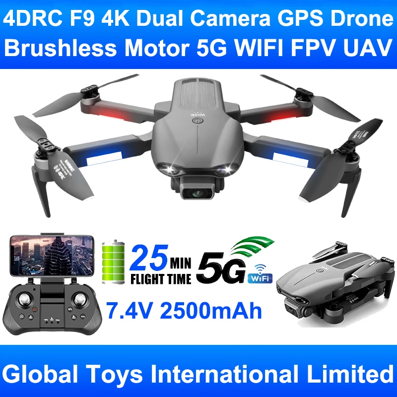 4DRC F9 Brushless Motor GPS 5G WIFI FPV Dual 4K HD Professional Camera UAV RC Drone Aircraft Quadcopter 20min Flight VS L900 Pro |
