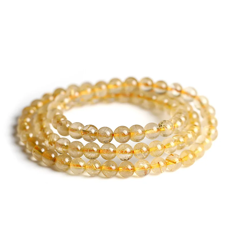 

Natural Crystal Citrine Bracelet for Women 3 Circles 6mm Crystal Bracelet Lucky Beads Bracelet
