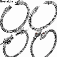 vintage cuff wolf raven dragon snake head viking bracelet men vikingos jewelry vikingo bangels twisted pattern carved wristband
