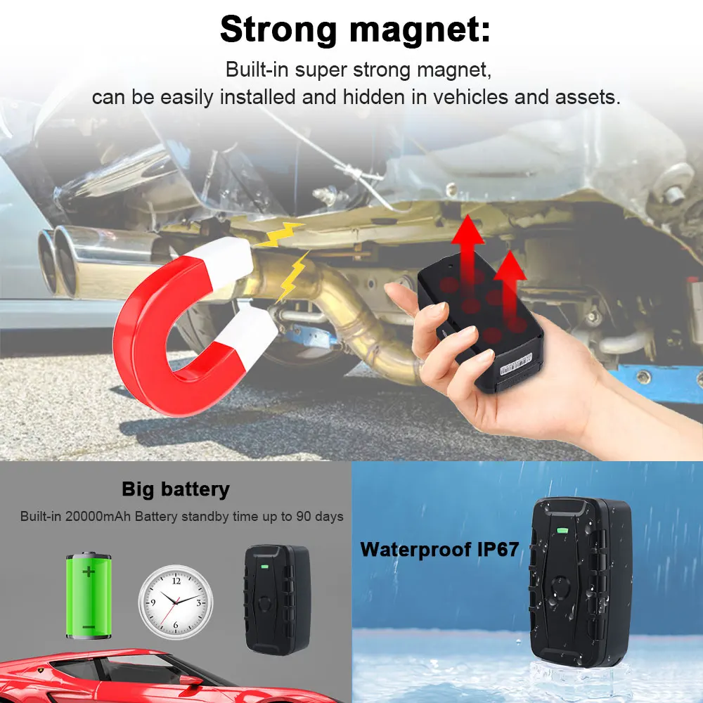 $60.99 Car GPS Tracker LK209C 20000mAh 240 Days Standby Asset GPS Tracker Waterproof Magnet Locator Drop Shock Alarm Lifetime Free APP